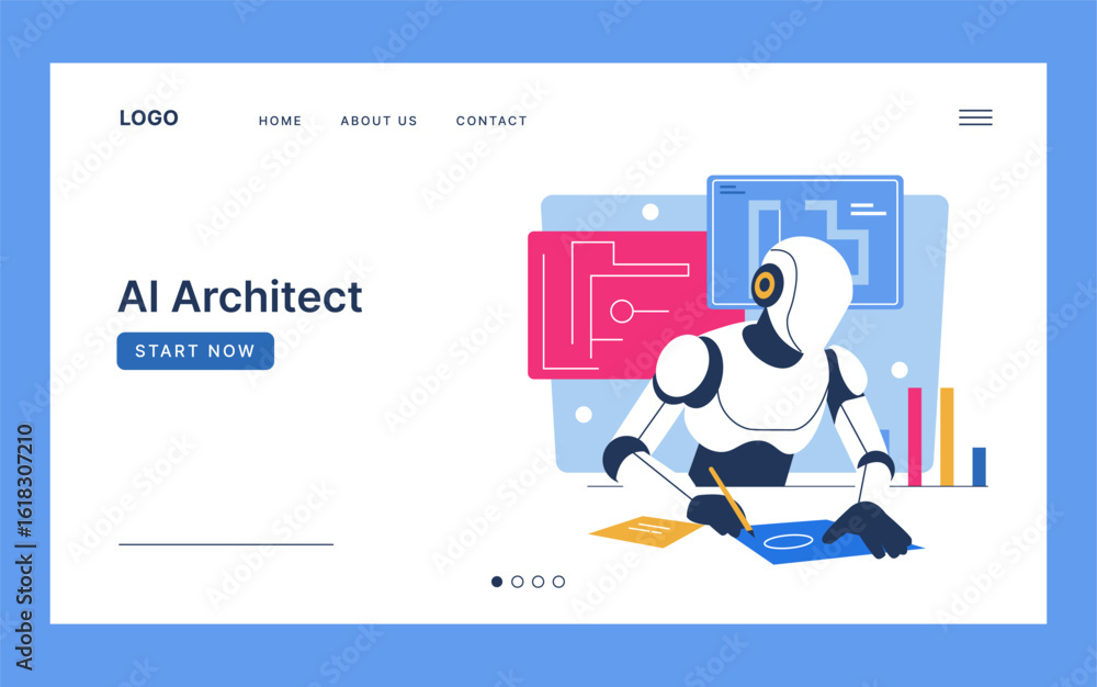 Poster ai architect robot drawing in vector illustration