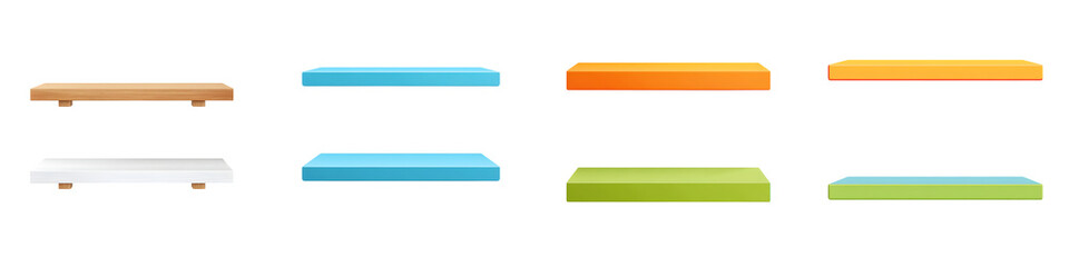 Colorful Shelves Set, Isolated on White Background