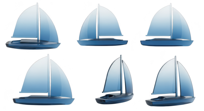 3D-rendered transparent blue sailboat sailing on white background Useful for nautical travel or transportation concepts
