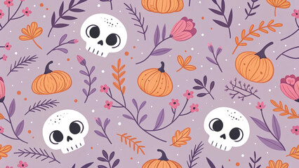 Seamless pattern with white skulls vector background