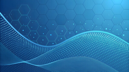Abstract Blue Futuristic Network Technology Background with Hexagons and Waves image photo new latest web ai background futuristic hud cyber security neural network data tech download ai background
