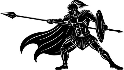 Spartan Warrior Silhouette: Spear Throw & Ancient Combat