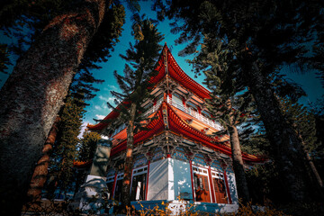 Colorful Traditional Temple under Blue Sky