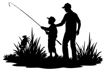 Father and Son Fishing Silhouette: Family Time Outdoors