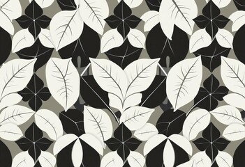 Obraz premium Elegant monochrome leaf pattern, seamless vector illustration, light, minimalist