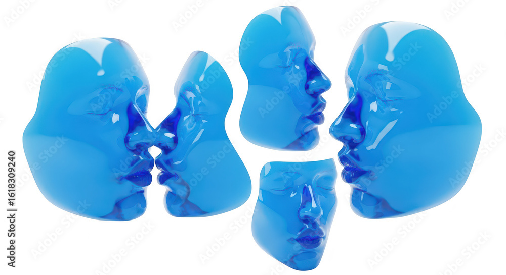 Aufkleber blue abstract faces floating interacting white background creating a surreal composition for artisti
