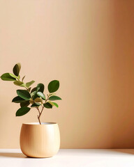 Small potted houseplant on a table, a symbol of nature and life, perfect for any home interior