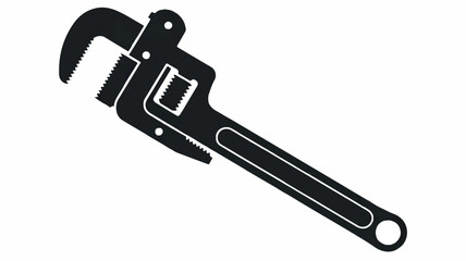 Black and white silhouette illustration of a pipe wrench tool for industrial or mechanical design