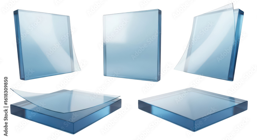 Fototapete transparent glass blocks displayed showing layers peeling up against a white background useful for 3