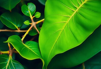 Intricate green branch and monstera leaf pattern, natural texture, elegant, branch