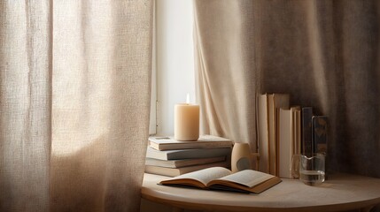 Cozy Zen Reading Corner with Books, Candle and Natural Light