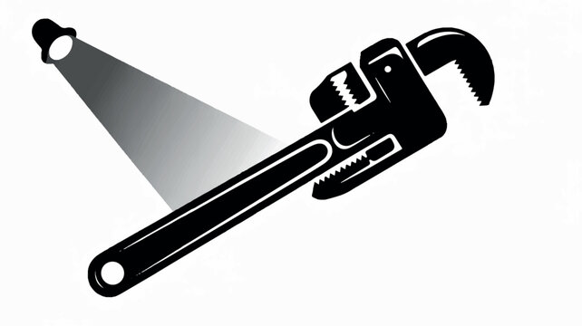 Black and white silhouette illustration of an adjustable pipe wrench tool