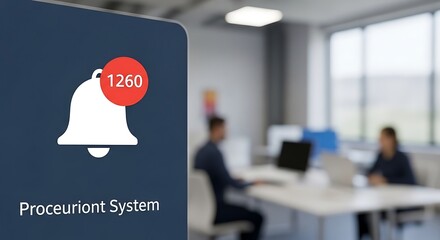 Corporate communication system showing a high volume of notifications with business professionals in a blurred office.