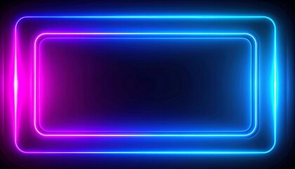 Vibrant Neon Rectangle Frame Glowing With Blue And Pink Light Effects On Dark Background