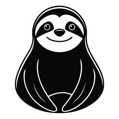 Black silhouette of a smiling sloth with white eyes and mouth icon