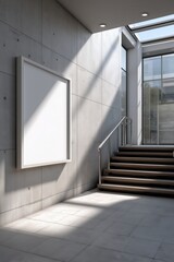 Modern interior with minimalist design, showcasing light and space in a stylish staircase setting.