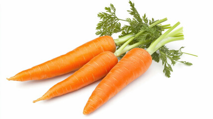 Fresh organic carrots with green tops on white background. International Carrot Day