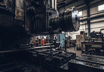 Illustration of closeup of a dirty industrial machine with dripping oil