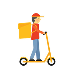 Delivery man riding electric scooter cartoon character doodle style