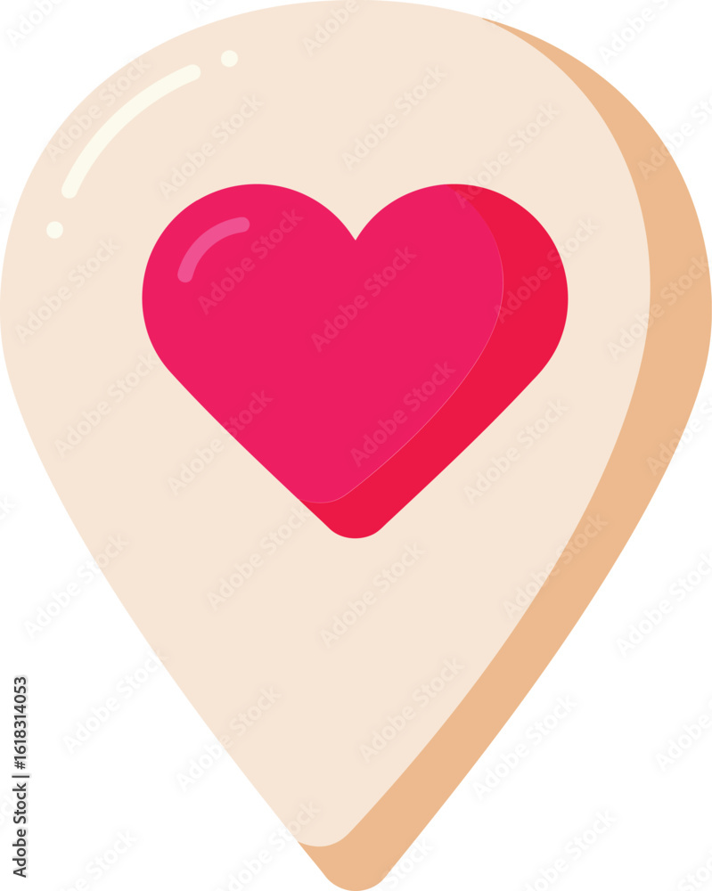 Poster heart location pin icon with red heart shape in beige marker design for love and navigation concepts