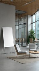 Modern office interior featuring comfortable seating and a large whiteboard, ideal for meetings and creative brainstorming sessions.