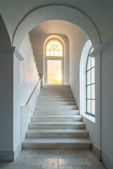 Obraz premium Elegant Staircase Leading to Bright Entrance with Soft Natural Light
