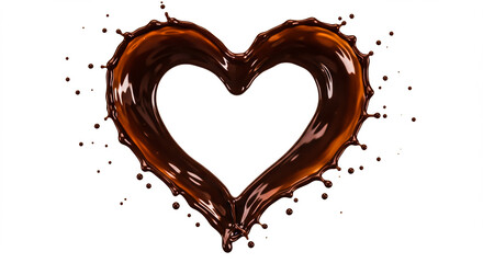 Chocolate heart splash on white background.