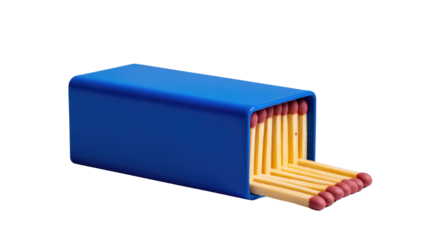 Blue matchbox with wooden matchstick heads neatly aligned