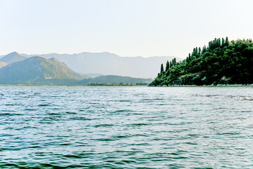 Skadar Lake in Montenegro, summer scenic waterscape pond on sunny day nature