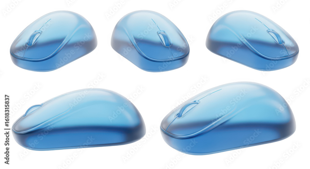 Aufkleber several transparent blue wireless computer mice arranged on a white background showcasing the techno