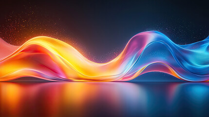 Vibrant abstract composition of flowing color waves with sparkling particles and reflections