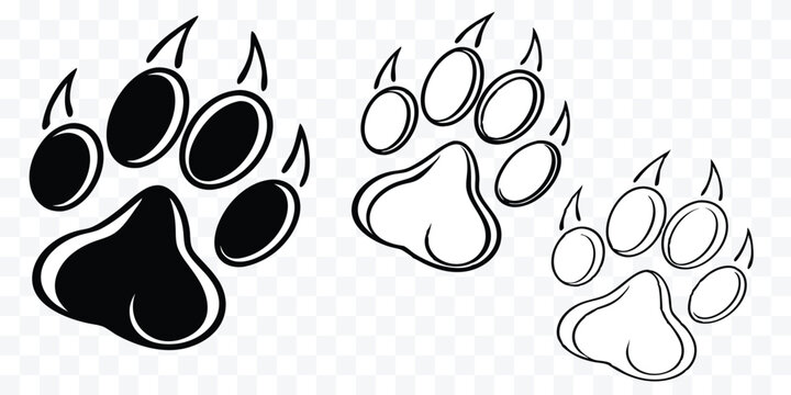 Bear Paw Print Illustration Featuring Claws and Toes in Black and White Colors Representing Wildlife and Wilderness