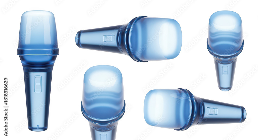 Aufkleber blue transparent microphone assortment in various angles isolated on white background for audio reco