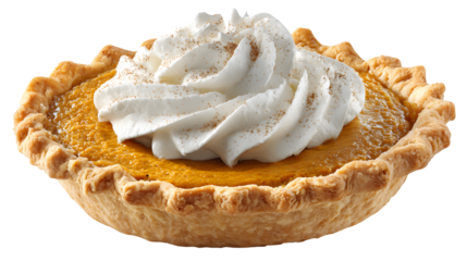 Pumpkin Pie with Whipped Cream, isolated on transparent background
