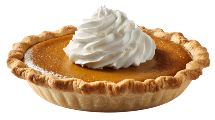 Pumpkin Pie with Whipped Cream, isolated on transparent background