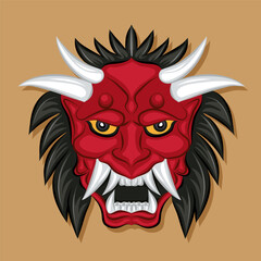japanese demon mask. Vector illustration of Hannya the traditional japanese demon Oni mask red