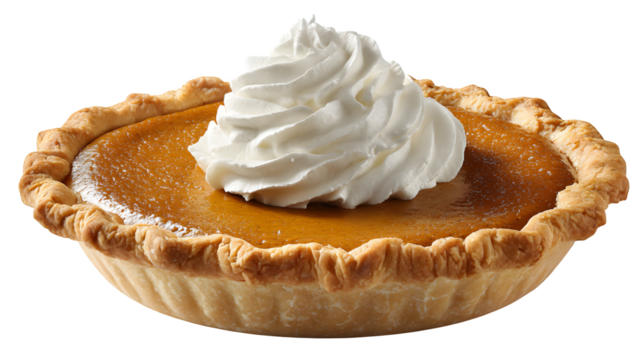 Pumpkin Pie with Whipped Cream, isolated on transparent background