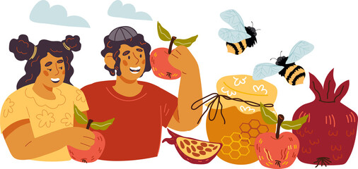 Happy Rosh Hashanah card with Jewish text Shana Tova. Banner or card template for Rosh Hashanah.