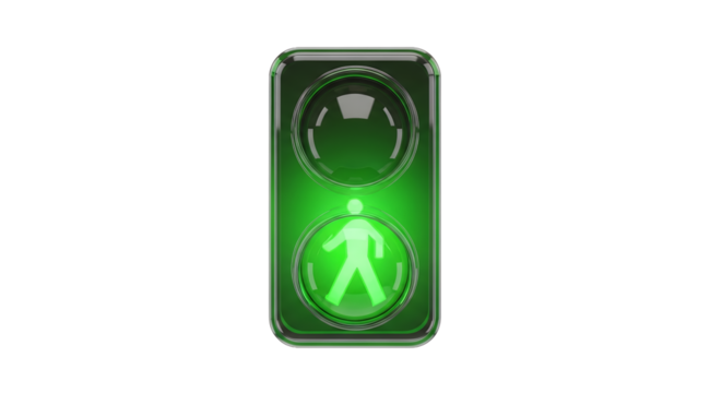 Green Pedestrian Walk Signal Light Isolated on White Background