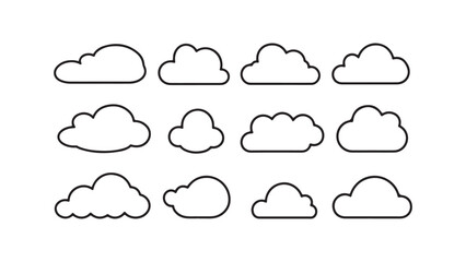 Fototapeta premium Cloud shapes outline set for weather and sky concepts