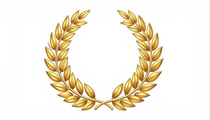 Golden Laurel Wreath: Symbol of Achievement and Honor Golden laurel wreath symbol on a white background.