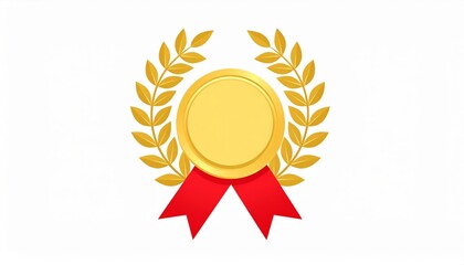 Golden Laurel Wreath Award Medal Golden laurel wreath symbol on a white background.