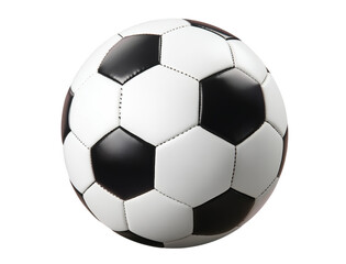 Classic black and white soccer ball isolated against a simple transparent background for sports
