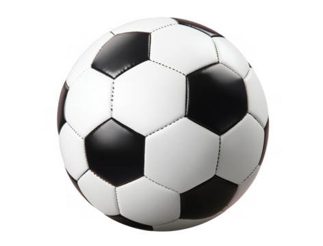 Classic black and white soccer ball isolated against a simple transparent background for sports