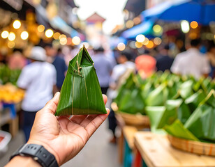 Traditional Lemper Rice Cake Displayed in Night Market Setting