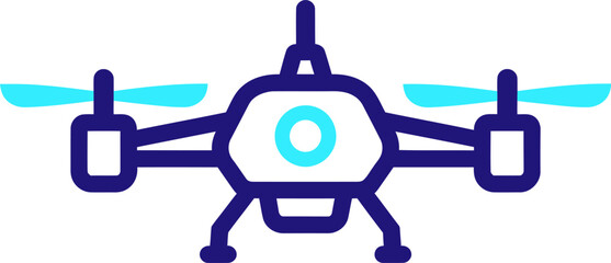 Obraz premium A stylized blue icon of a quadcopter drone with a central camera lens.