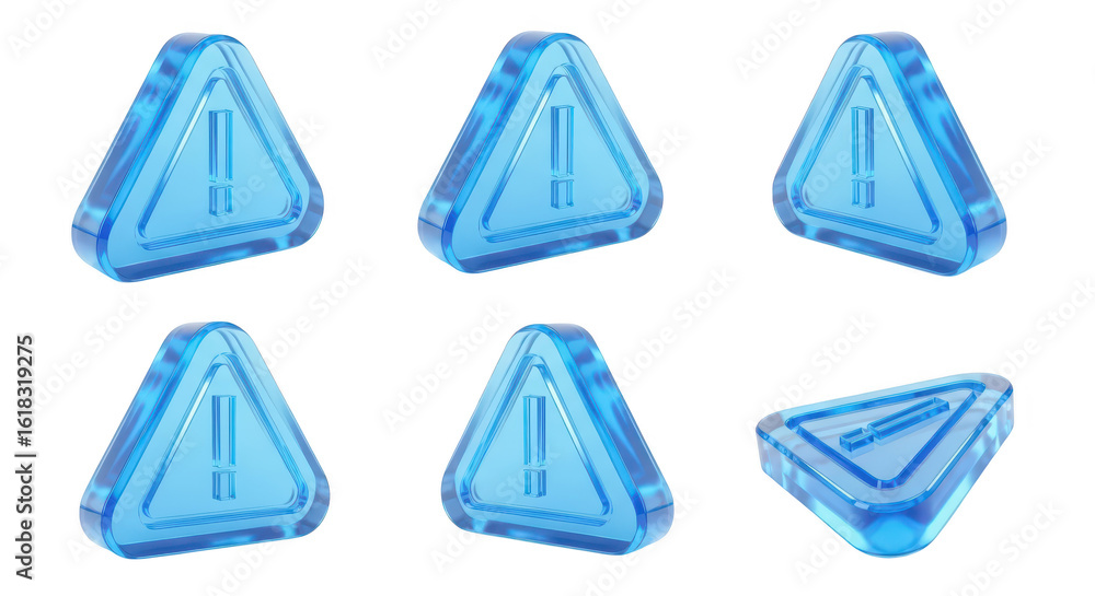 Fototapete six transparent blue warning triangles displaying alerts against a white background ready for use in