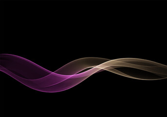 Abstract flowing wave lines in purple and gold on black background