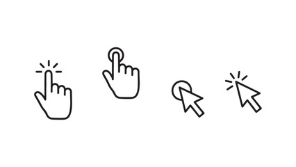 Hand click, mouse cursor icons, touch interaction elements