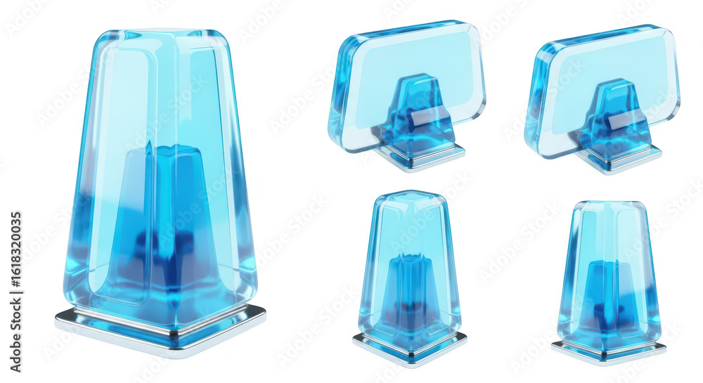 Aufkleber transparent blue emergency light rendering different angles isolated on white backdrop showcasing it